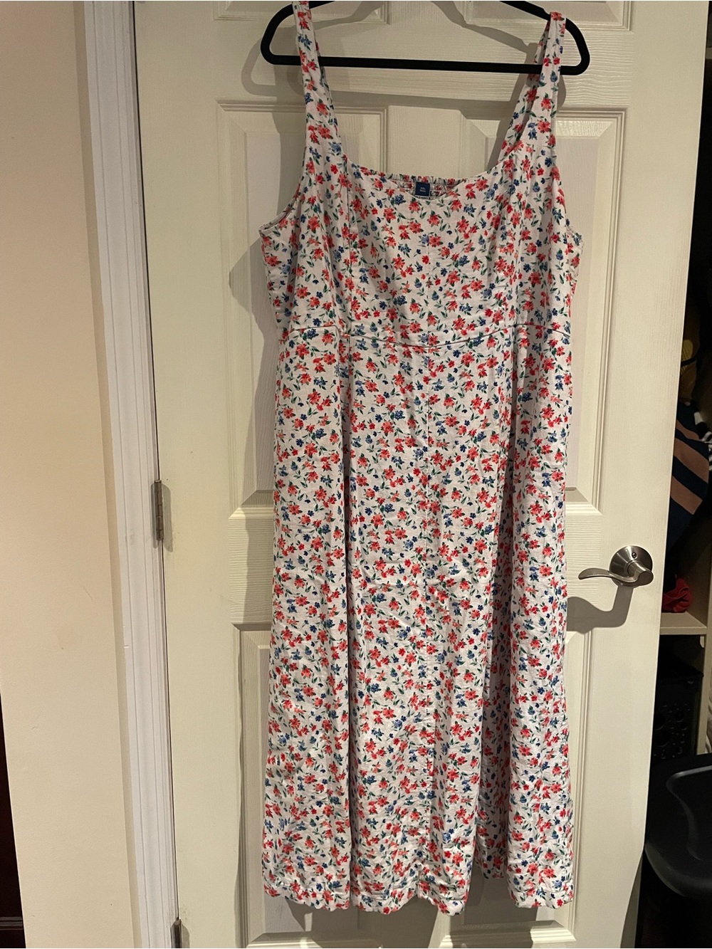 White Floral Summer Sundress with Red & Blue Flowers w